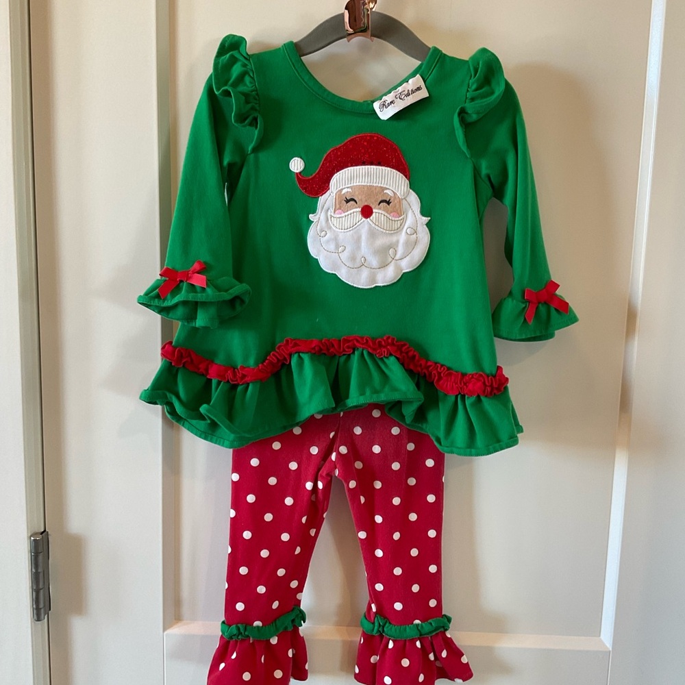 Green Santa Outfit with Red Polka Dot Pants